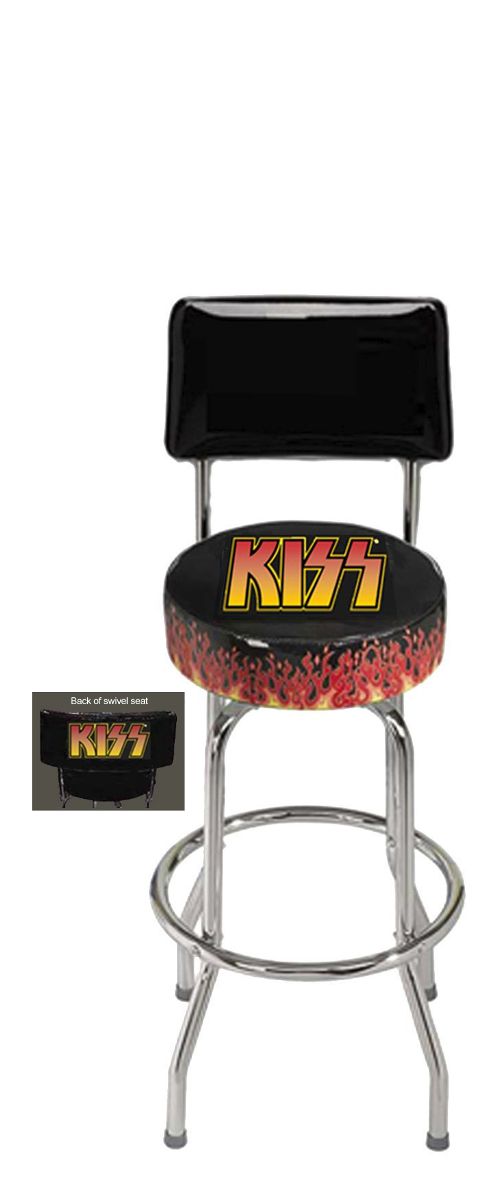 Kiss Regal Flame Logo Bar Stool With Back Kiss Addiction