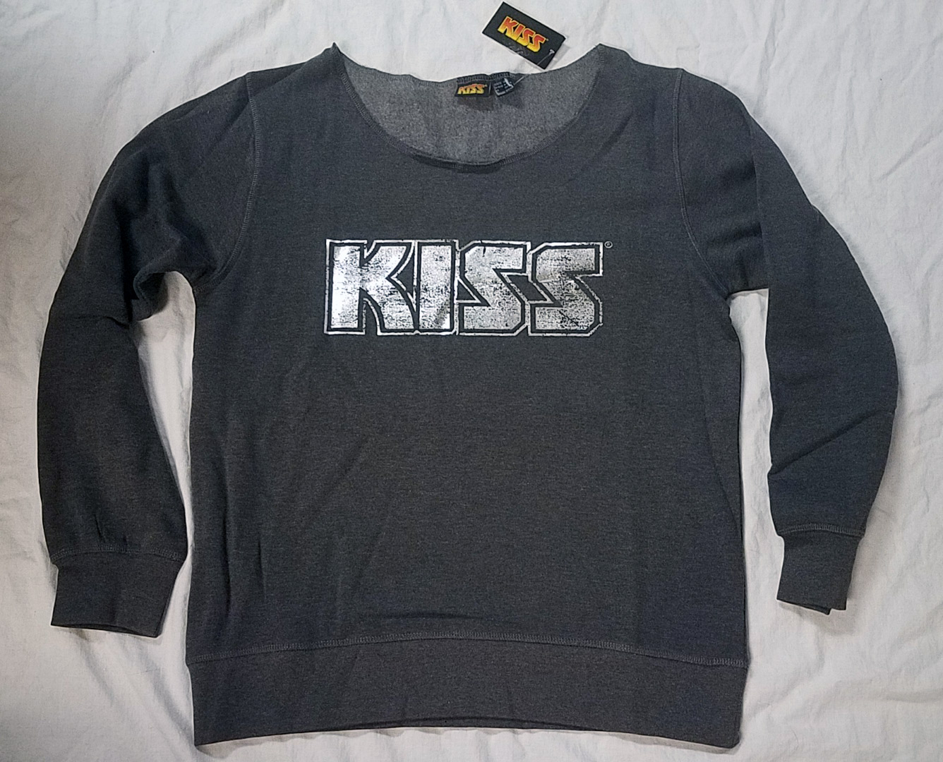 Women's KISS metallic German logo wide-neck sweatshirt – M
